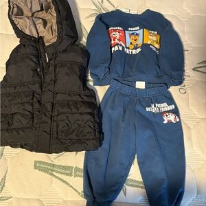 Zara Kids Blue Paw Patrol Sweatshirt & Joggers Set with Black Puffer Vest